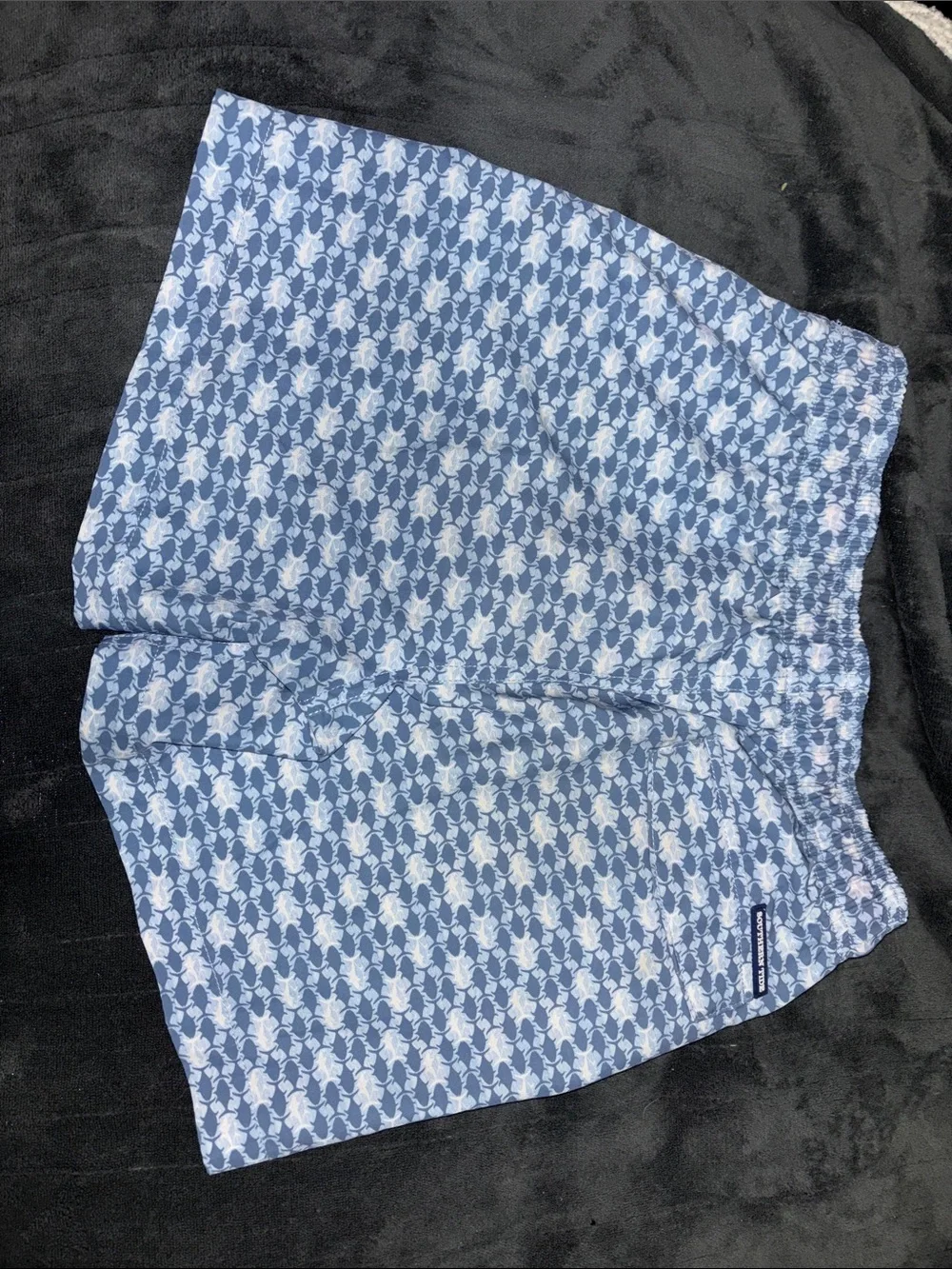 Southern Tide Blue Patterned Kids Swim Trunks with Pink Drawstring